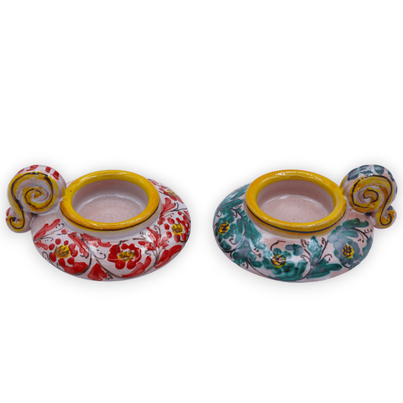 Bugia Castiçal em cerâmica fina, séc. XVII e decoração floral, em várias opções de cores - 