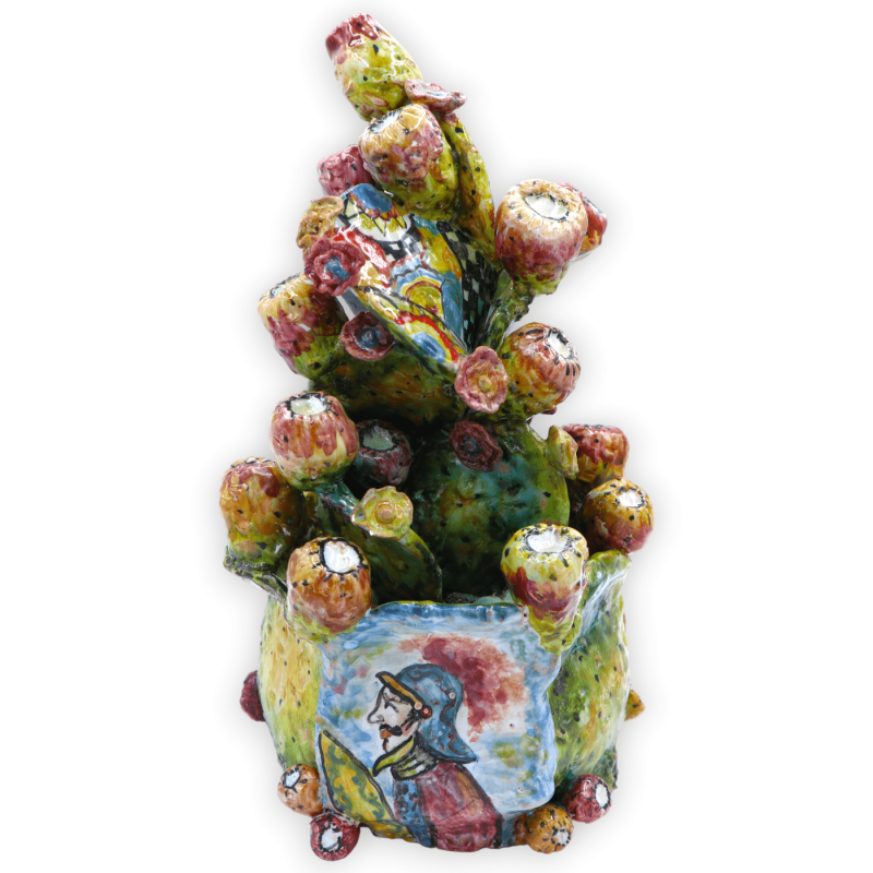 Feigenkaktus-Pflanzenkomposition mit Dekor aus Paladinen und Feigenkaktus-Applikationen, ca. H 30 cm. - 