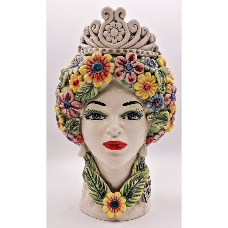 Cabeças mouriscas sicilianas (1 unidade) aprox. 30 cm de altura, cerâmica Caltagirone, As 4 estações: primavera, verão, 