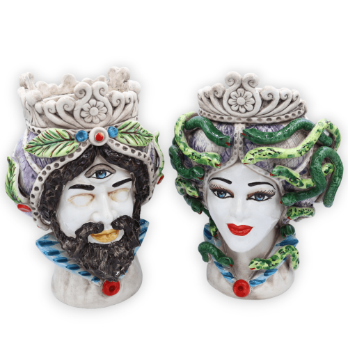 Cabeça de figura mitológica em cerâmica Caltagirone, com opção de Polifemo ou Medusa, altura 30 cm aprox. (1pc) Mod RP -