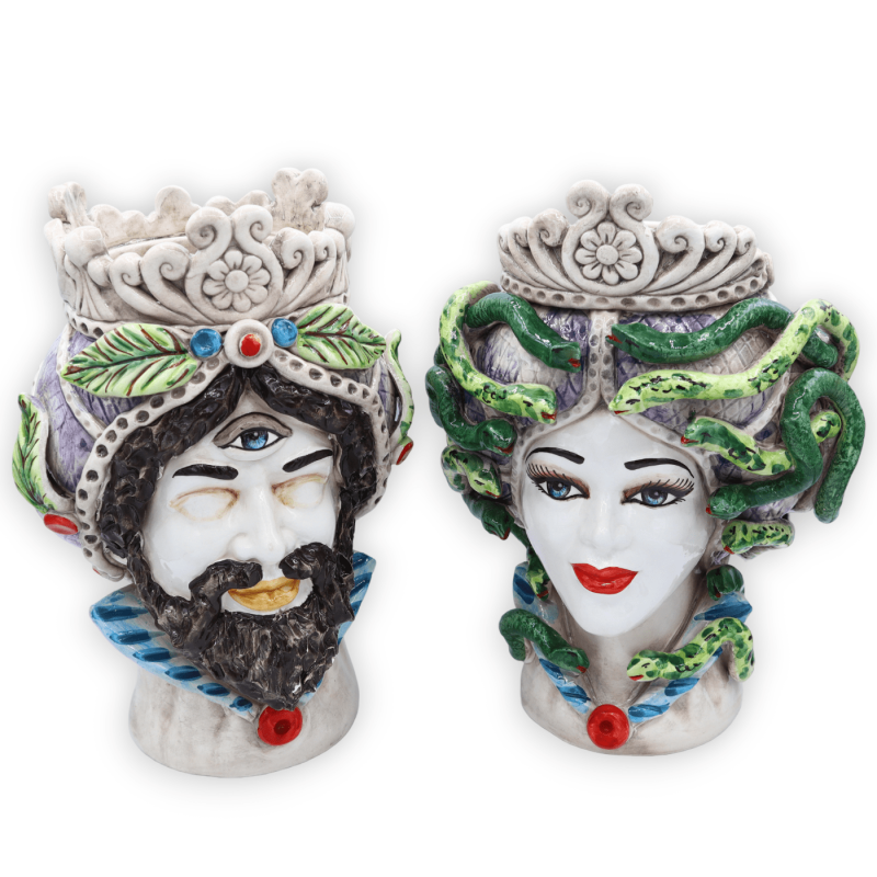 Mythologisch figuurhoofd in Caltagirone keramiek, met Polyphemus of Medusa optie, h 30 cm ca. (1 stuk) Mod RP - 