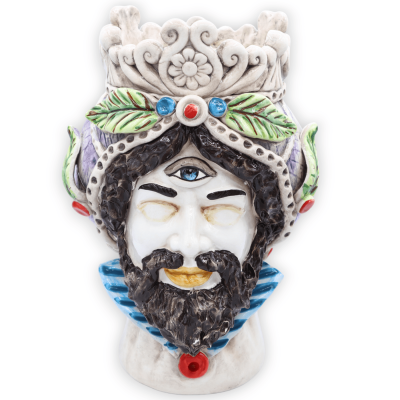 Cabeça de figura mitológica em cerâmica Caltagirone, com opção de Polifemo ou Medusa, altura 30 cm aprox. (1pc) Mod RP -