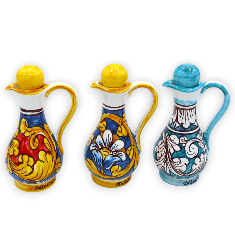 Caltagirone Ceramic Oil or Vinegar Cruet, approx. 16 cm high, random decoration (1 pc) - 