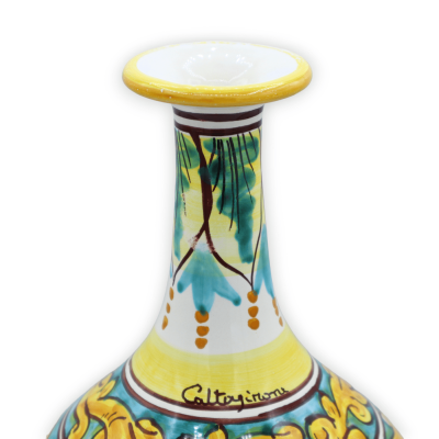 Vaso Ampolla in ceramica di Caltagirone, h 30 cm ca. decoro Barocco - 