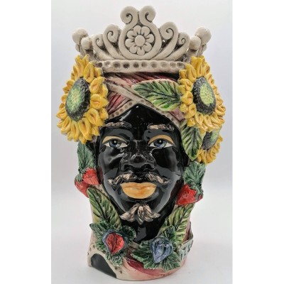 Teste di Moro Siciliane (1unità) h 30 cm ca. ceramica Caltagirone, Le 4 Stagioni: Primavera, Estate, Autunno e Inverno -