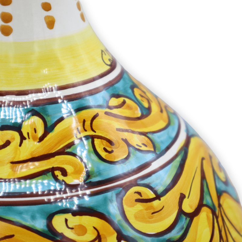 Vaso de cerâmica Caltagirone em formato de ampola, com aproximadamente 30 cm de altura. Decoração barroca - 
