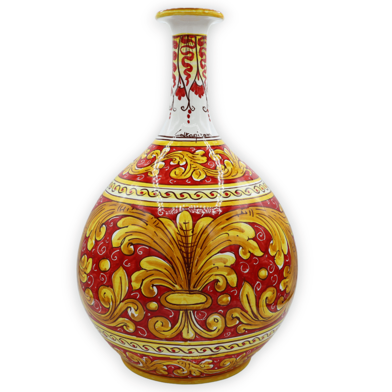 Vaso Ampolla em cerâmica Caltagirone, decoração barroca sobre fundo vermelho - h 40 cm aprox. Mod TD - 