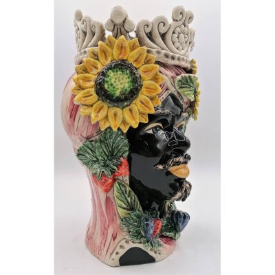 Teste di Moro Siciliane (1unità) h 30 cm ca. ceramica Caltagirone, Le 4 Stagioni: Primavera, Estate, Autunno e Inverno -