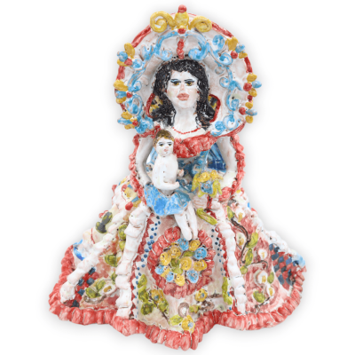 Matrangela ljusstake, armatur i fin siciliansk keramik, med reliefdekorationer - h 27 cm ca. - 