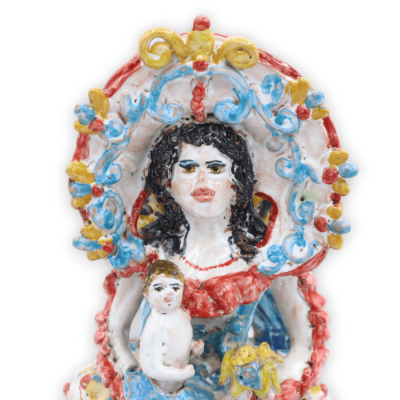 Matrangela candle holder, light fixture in fine Sicilian ceramic, with relief decorations - h 27 cm approx. - 