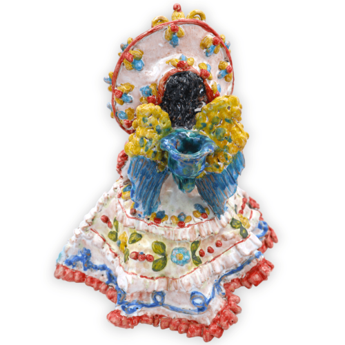 Bougeoir Matrangela, lampe en céramique fine sicilienne, avec décorations en relief - h environ 27 cm. -  2