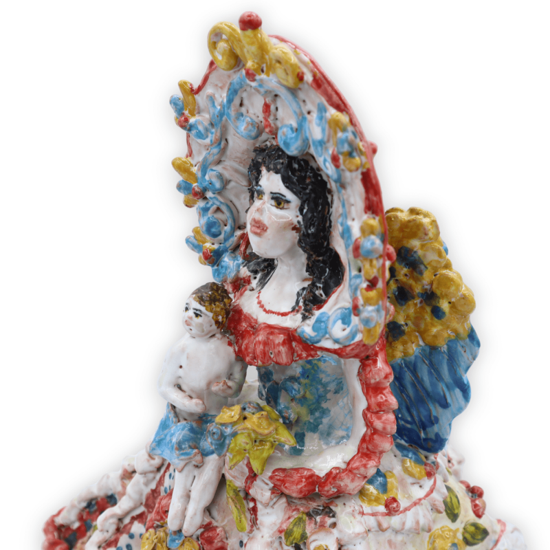 Castiçal Matrangela, luminária em cerâmica siciliana fina, com decorações em relevo - aprox. 27 cm de altura. - 