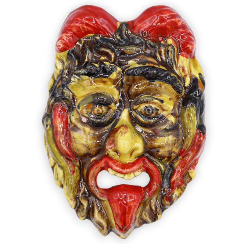 Antropomorf masker in fijn keramiek, decoratie met hoorns - h 30 cm ca. - 