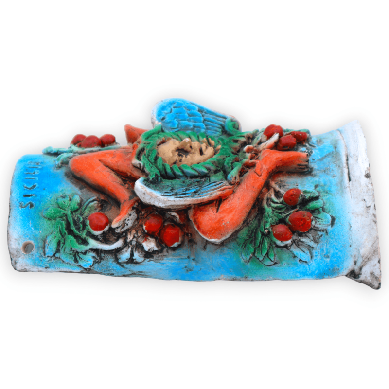 Siciliaanse keramische tegel met reliëfs, in twee decoratievarianten - h 14 x b 8 cm ca. (1 stuk) - 