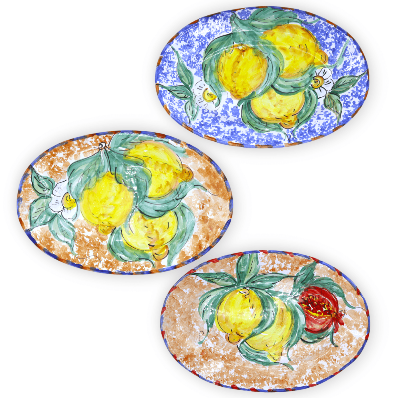 Bandeja oval em cerâmica fina, com três opções de decoração, C 30 cm x A 20 cm aprox. (1 unidade) - 