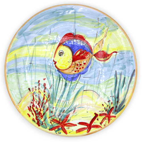Ornamental plate in precious ceramic, seabed decoration with fish, Ø 45 cm approx. - 