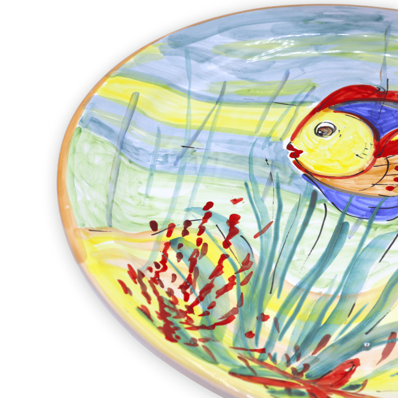 Prato ornamental em cerâmica preciosa, decoração fundo do mar com peixes, Ø 45 cm aprox. - 