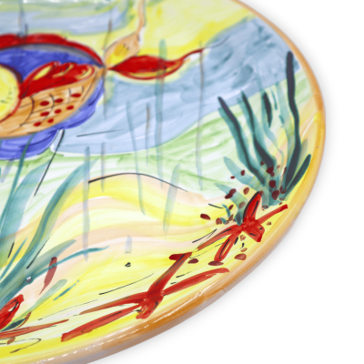 Prato ornamental em cerâmica preciosa, decoração fundo do mar com peixes, Ø 45 cm aprox. - 