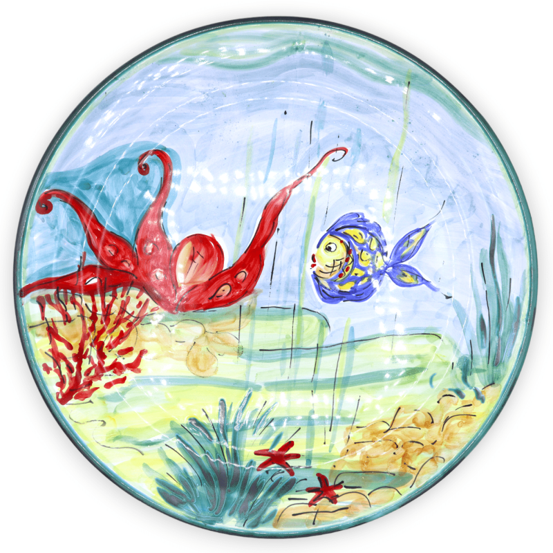 Talerz ozdobny ze szlachetnej ceramiki, dekoracja dna morskiego z rybami i ośmiornicami, Ø 45 cm ok. - 