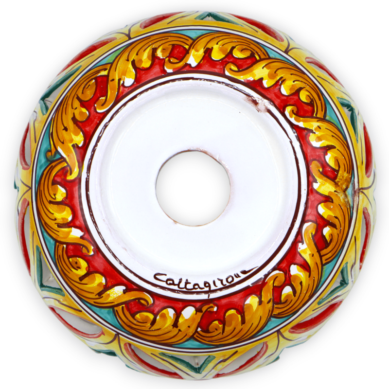 Perforowany żyrandol z ceramiki Caltagirone, barokowa dekoracja z czerwonym i zielonym tłem - Ø 22 cm ok. Mod TD - 