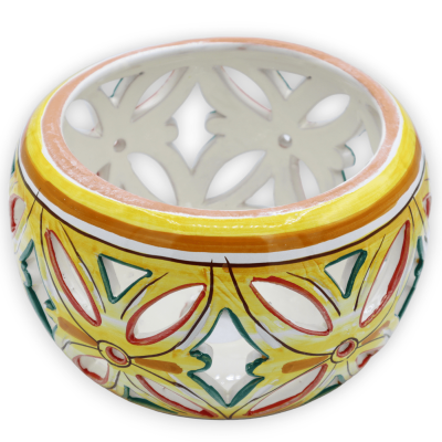 Lustre perfurado em cerâmica Caltagirone, decoração barroca com fundo vermelho e verde - Ø 22 cm h 15 cm aprox. Mod TD -