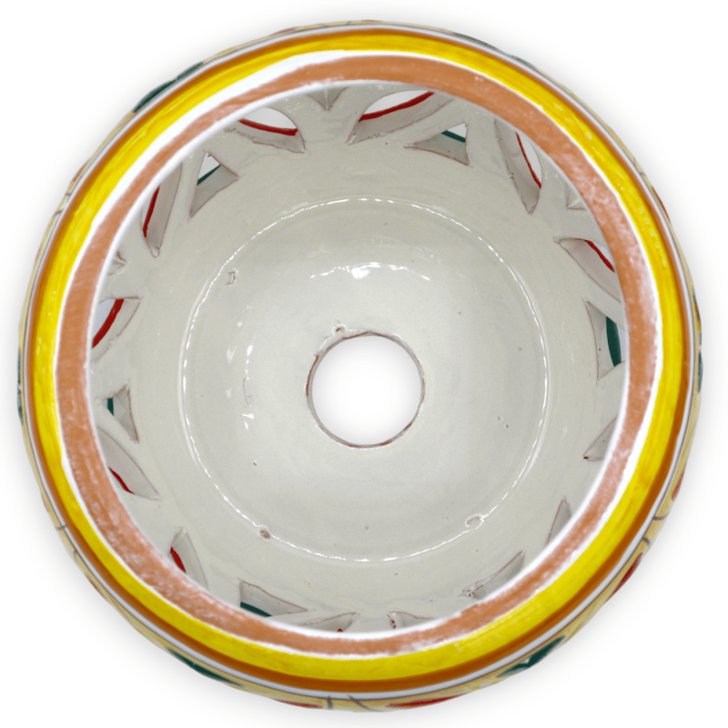 Perforowany żyrandol z ceramiki Caltagirone, barokowa dekoracja z czerwonym i zielonym tłem - Ø 22 cm ok. Mod TD - 
