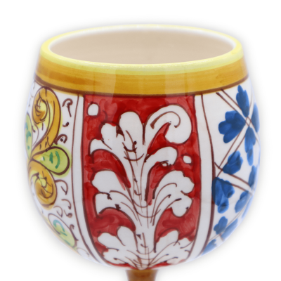 Caltagirone ceramic goblet, decorated with baroque and floral motif, h 20 cm approx. Mod TD - 
