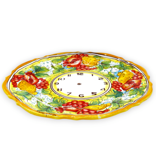 Orologio Smerlato in ceramica Caltagirone - Ø 30 cm ca. Completo di Ingranaggio, decoro limoni, uva e melograni -  2