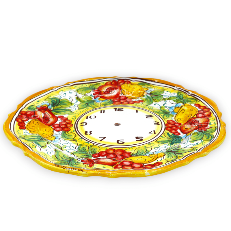 Caltagirone ceramic clock, lemons, grapes and pomegranates decoration, Ø 30 cm approx. Mod TD - 