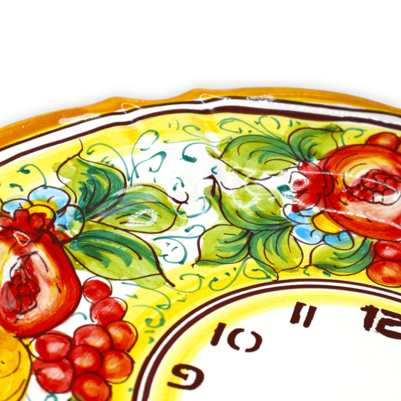 Caltagirone ceramic clock, lemons, grapes and pomegranates decoration, Ø 30 cm approx. Mod TD - 