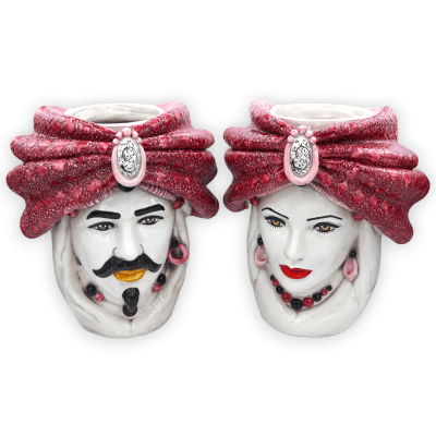 Głowa Maura z ceramiki Caltagirone, z turbanem ozdobionym płaskorzeźbą i kameą - wys. 33 cm ok. mod NT - 