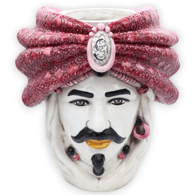 Moor's head in Caltagirone ceramic, with turban decorated in relief and cameo application - h 33 cm approx. NT mod - 