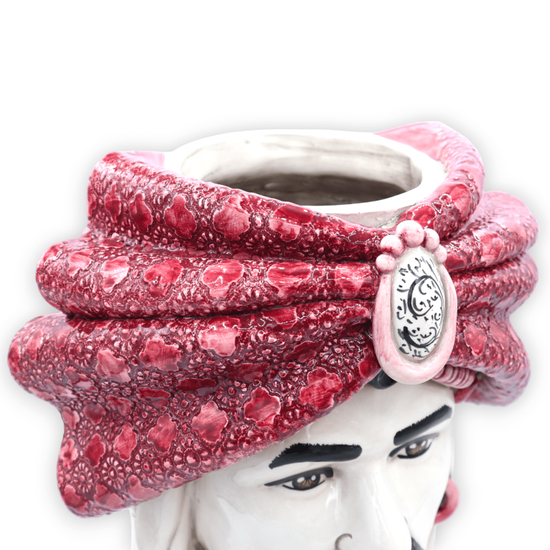 Cabeça de Mouro em cerâmica Caltagirone com turbante decorado em relevo e aplicação de camafeu - aprox 33 cm. modo NT - 