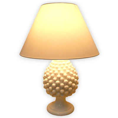 Tannenzapfenlampe aus 100 % handgefertigter Caltagirone-Keramik, reinweiße Farbe – ca. H 55 cm. NT-Mod - 