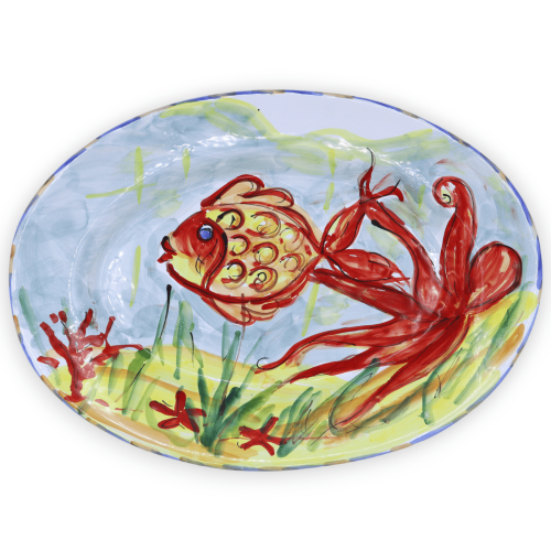 Plateau de service ovale en céramique fine, avec trois options de décoration, L 40 cm x h 30 cm environ. (1 pc) -  2