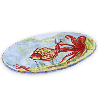 Vassoio Ovale da portata in pregiata ceramica, con tre opzioni decoro, L 40 cm x h 30 cm ca. (1Unità) - 