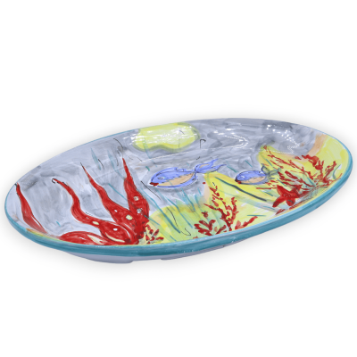 Oval serveringsbricka i fin keramik, med tre dekorationsmöjligheter, L 48 cm x h 30 cm ca. (1 st) - 