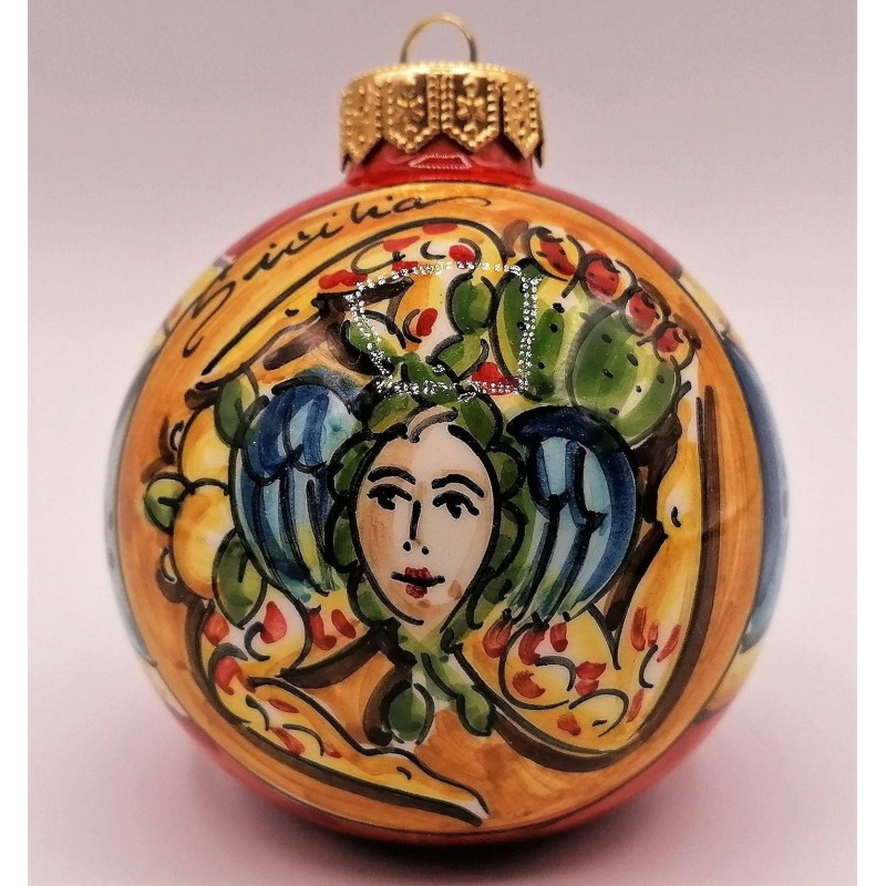 Caltagirone Christmas ball with Moor's Heads and Trinacria decoration - diameter about 8 cm - 