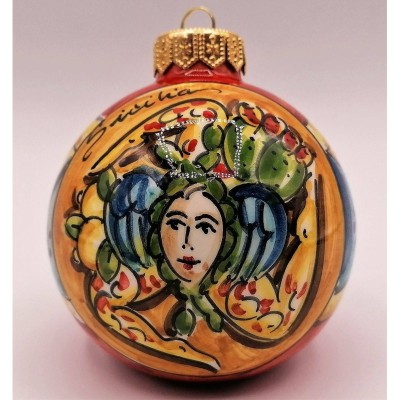Caltagirone Christmas ball with Moor's Heads and Trinacria decoration - diameter about 8 cm - 