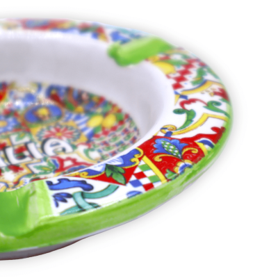 Cenicero de cerámica, con decoración "Sicilia" y mayólica aleatoria - Ø 10 cm aprox. (PC 1) - 
