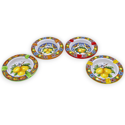 Posacenere in ceramica, con decoro Limoni e colore casuale - Ø 10 cm ca. (1Unità) - 
