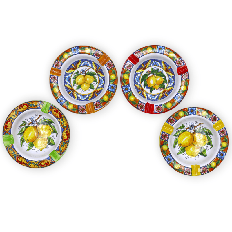 Ceramic ashtray, with Lemons decoration and random color - Ø 10 cm approx. (1Pcs) - 