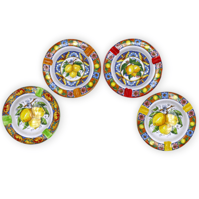 Posacenere in ceramica, con decoro Limoni e colore casuale - Ø 10 cm ca. (1Unità) - 