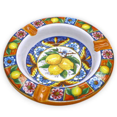 Posacenere in ceramica, con decoro Limoni e colore casuale - Ø 10 cm ca. (1Unità) - 