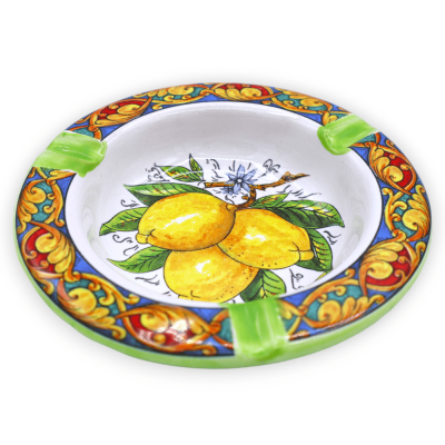 Cinzeiro de cerâmica, com decoração de Limões e cor aleatória - Ø 10 cm aprox. (1Pçs) - 