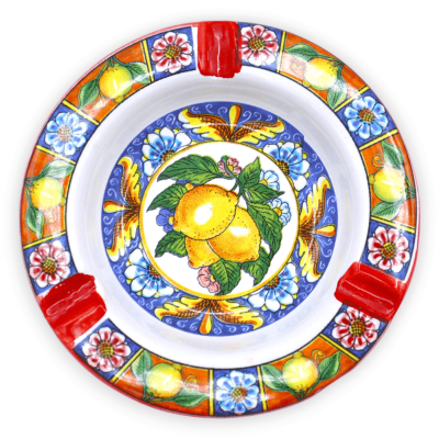 Posacenere in ceramica, con decoro Limoni e colore casuale - Ø 10 cm ca. (1Unità) - 