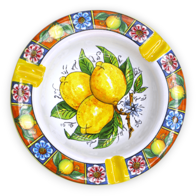 Posacenere in ceramica, con decoro Limoni e colore casuale - Ø 10 cm ca. (1Unità) - 