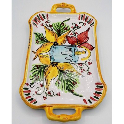 Tabuleiro retangular com pegas, prato de servir com decoração natalícia – 37×20 cm – 2 decorações disponíveis - 