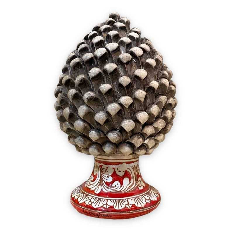 Sicilian pine cone in Caltagirone ceramic, Antique White and baroque decoration stem, h 30 cm approx. - 