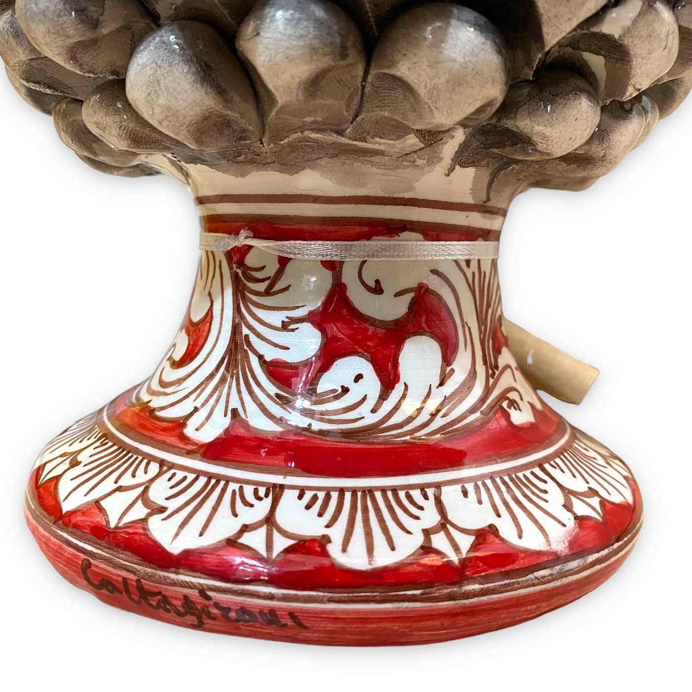 Pinha siciliana em cerâmica vermelha Caltagirone, caule com decoração  barroca e xadrez, 25/26 cm aprox. Mod. TD OPÇÃO DE COLORAÇÃO SELECIONADA h  30 cm